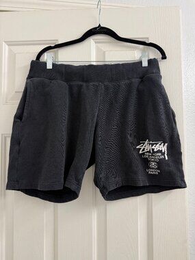 Stüssy World Tour Fleece Sweat Shorts Black Size Small